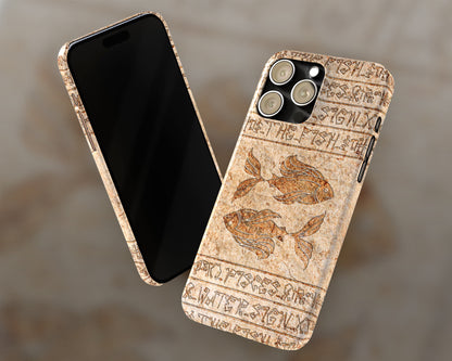Pisces Zodiac ancient hieroglyphics on stone iPhone case