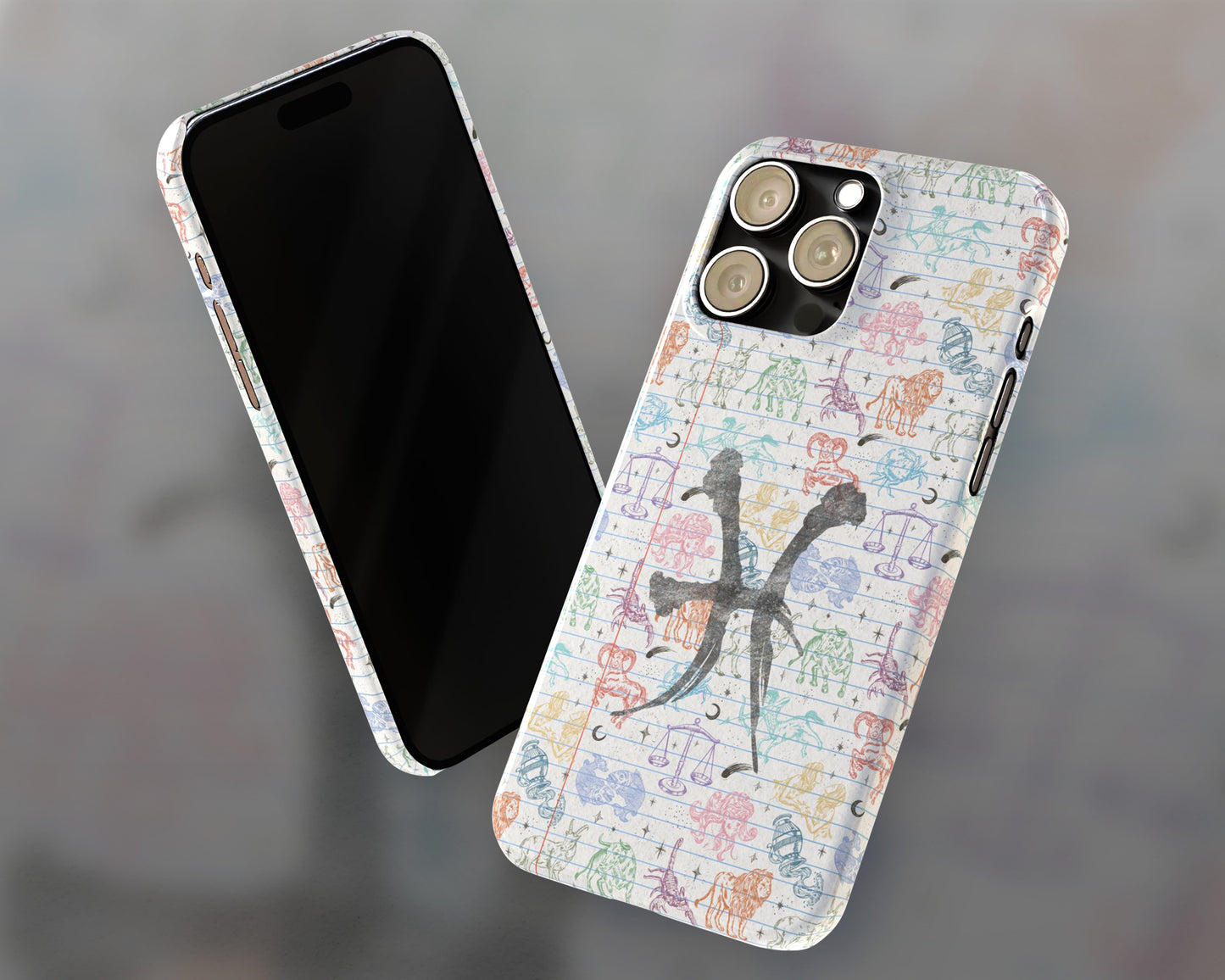 Pisces Zodiac sign colorful drawings on notebook iPhone case
