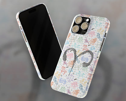 Aries Zodiac sign colorful drawings on notebook iPhone case