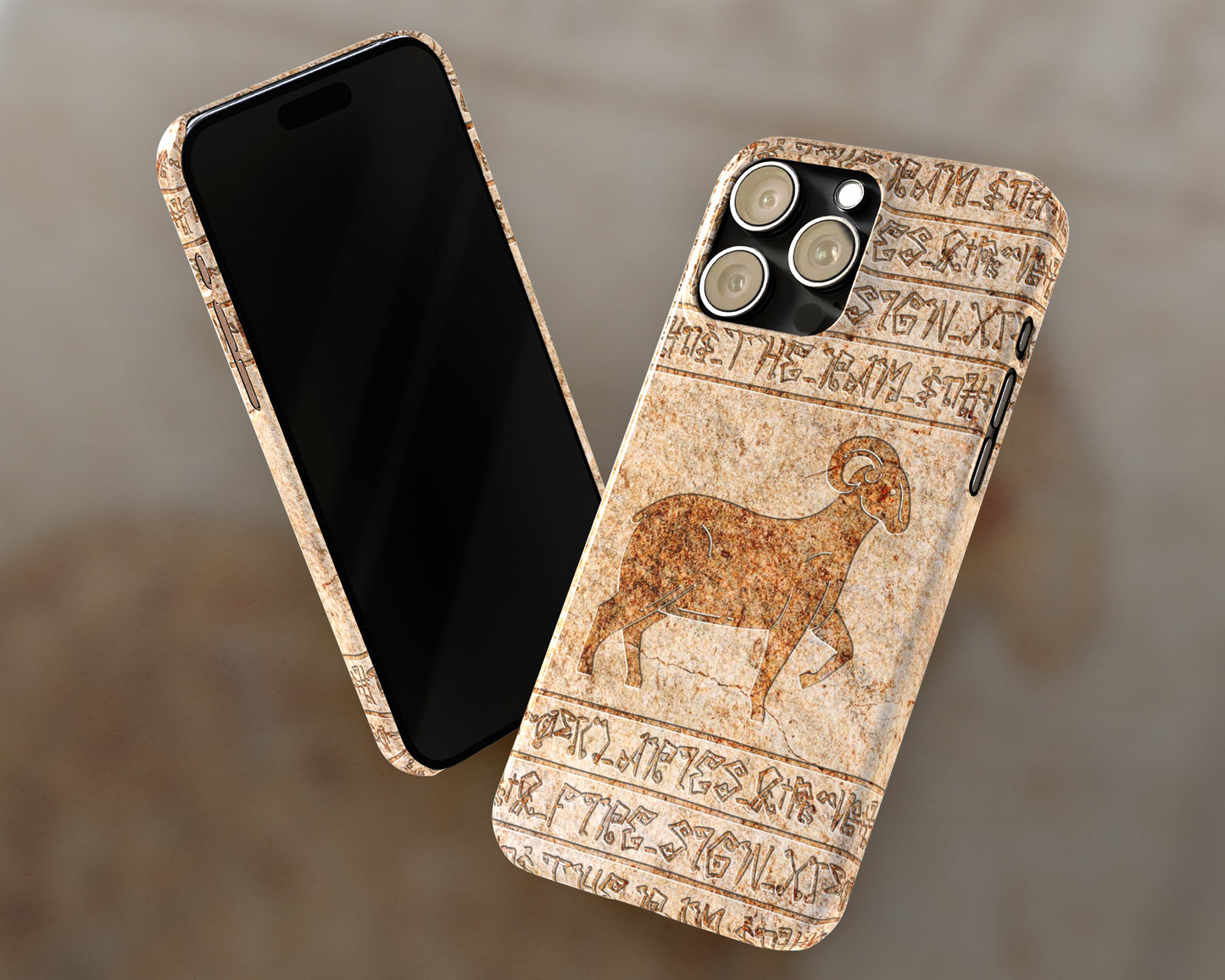 Aries Zodiac ancient hieroglyphics on stone iPhone case