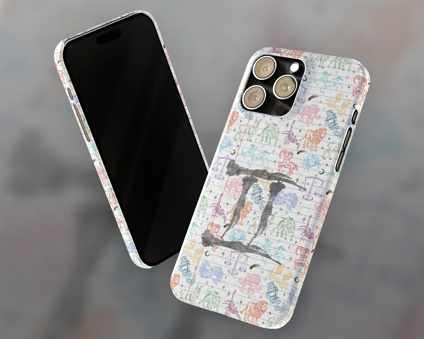 Gemini Zodiac sign colorful drawings on notebook iPhone case