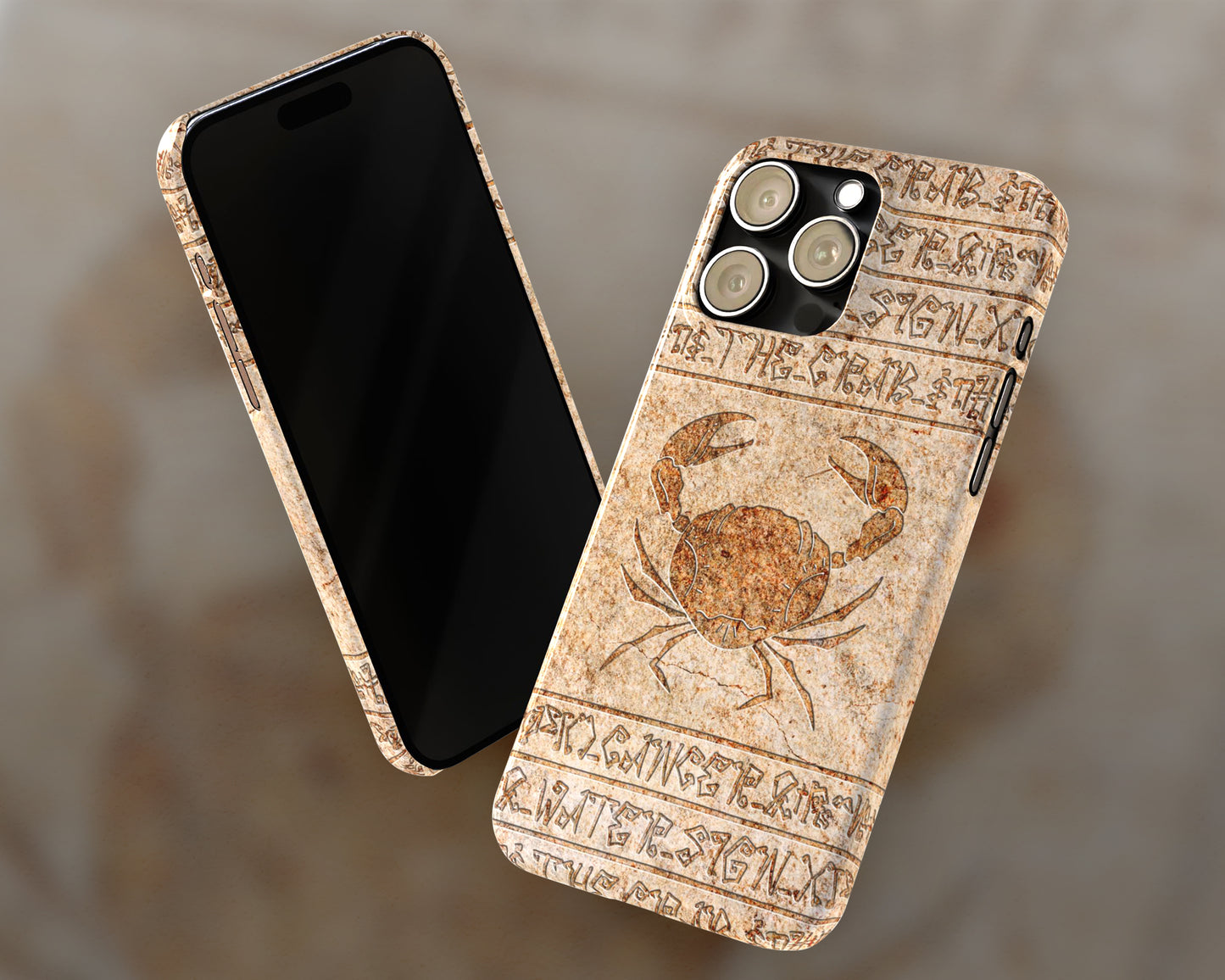 Cancer Zodiac ancient hieroglyphics on stone iPhone case