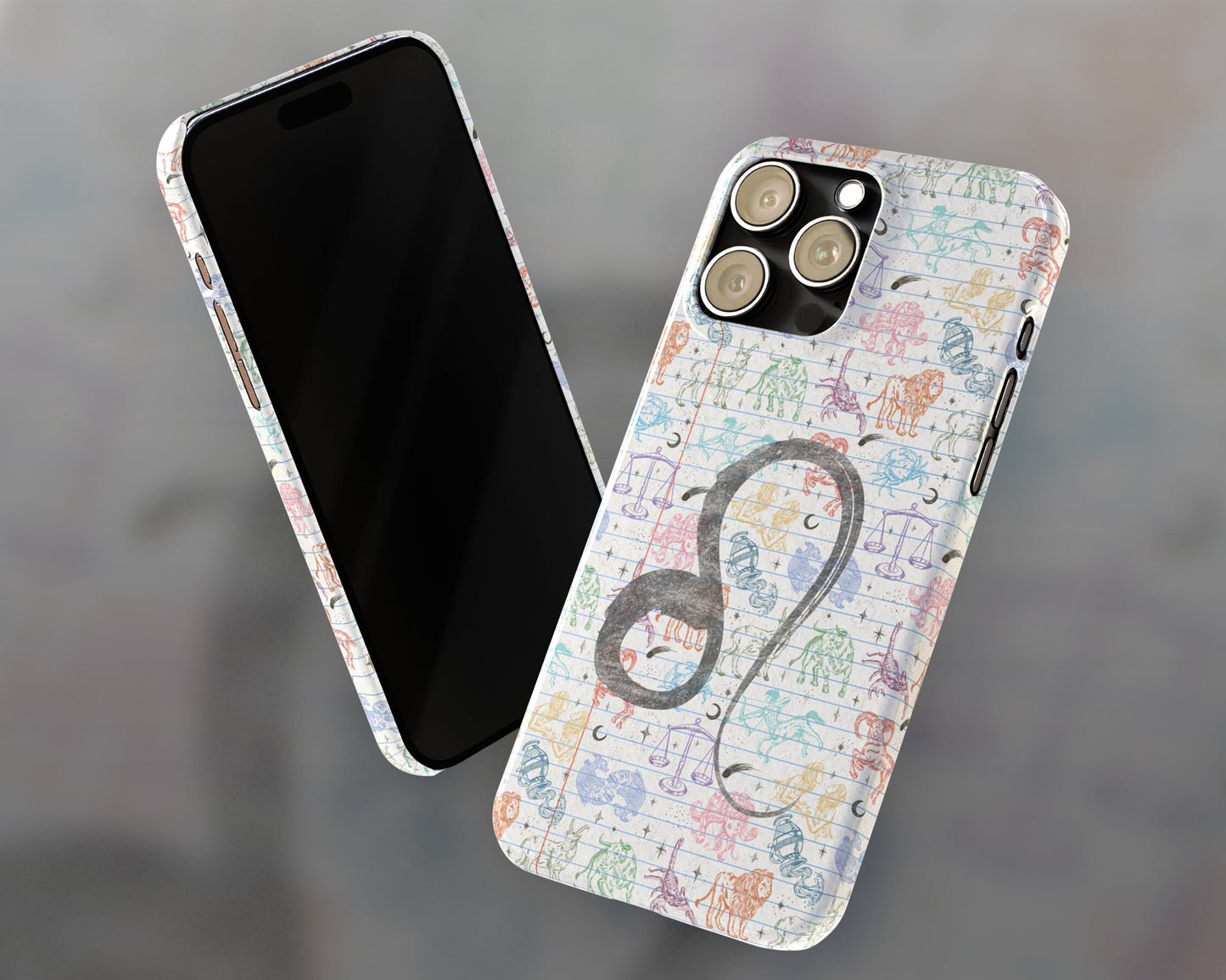 Leo Zodiac sign colorful drawings on notebook iPhone case