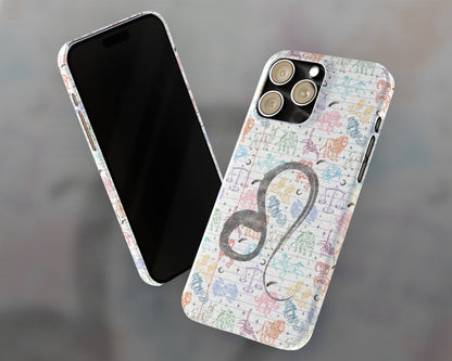 Leo Zodiac sign colorful drawings on notebook iPhone case