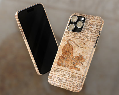 Leo Zodiac ancient hieroglyphics on stone iPhone case