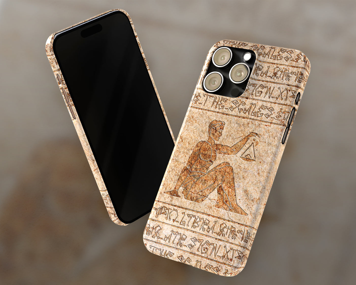 Libra Zodiac ancient hieroglyphics on stone iPhone case