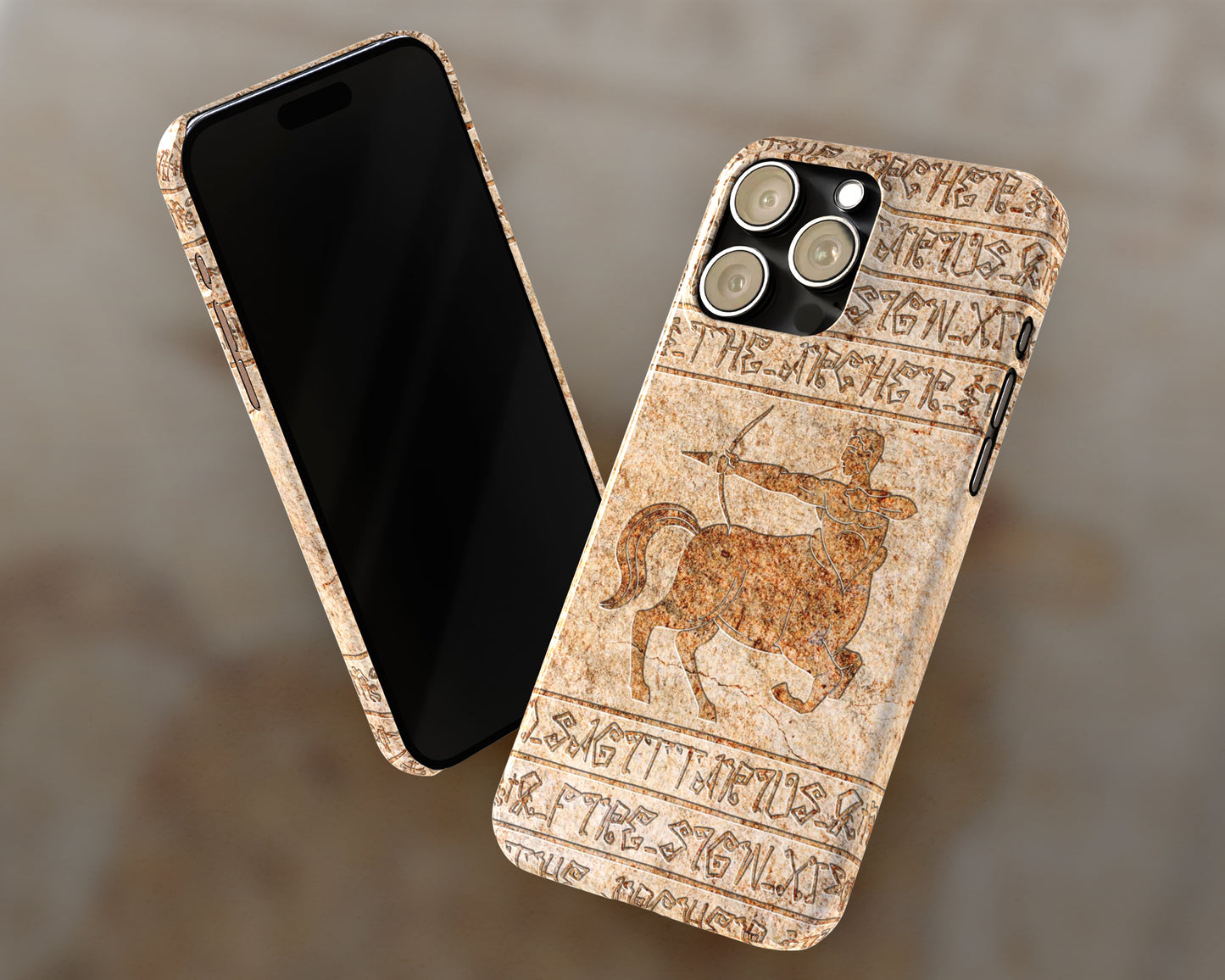 Sagittarius Zodiac ancient hieroglyphics on stone iPhone case