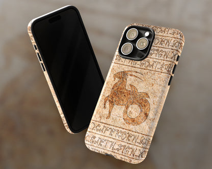 Capricorn Zodiac ancient hieroglyphics on stone iPhone case