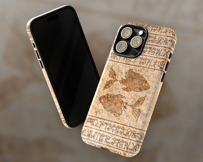 Pisces Zodiac ancient hieroglyphics on stone iPhone case