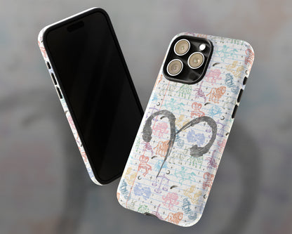 Aries Zodiac sign colorful drawings on notebook iPhone case