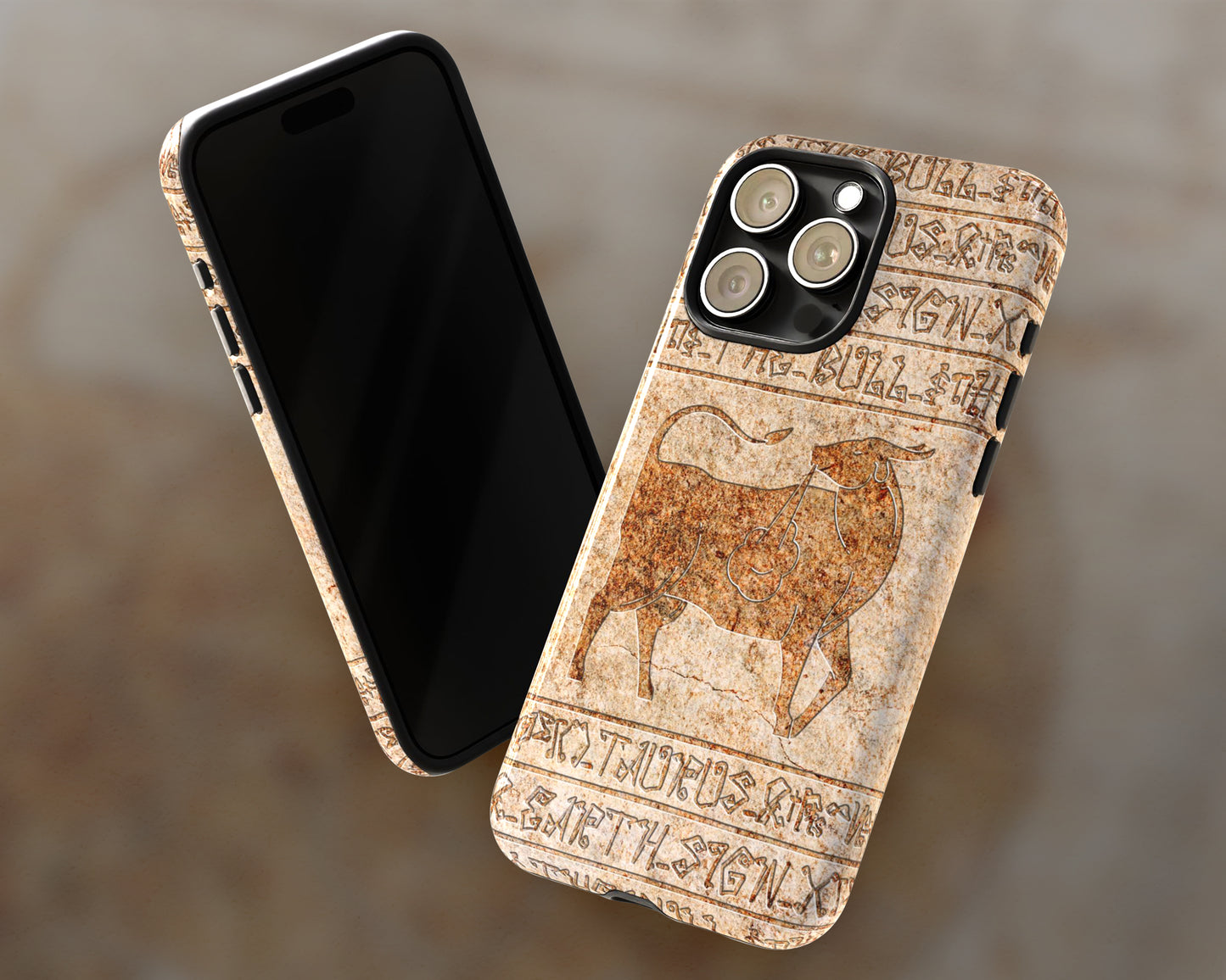 Taurus Zodiac ancient hieroglyphics on stone iPhone case