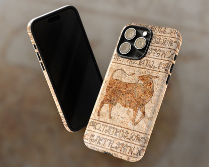 Taurus Zodiac ancient hieroglyphics on stone iPhone case