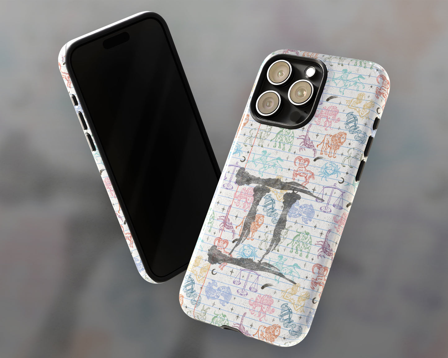 Gemini Zodiac sign colorful drawings on notebook iPhone case