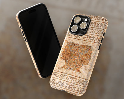 Gemini Zodiac ancient hieroglyphics on stone iPhone case
