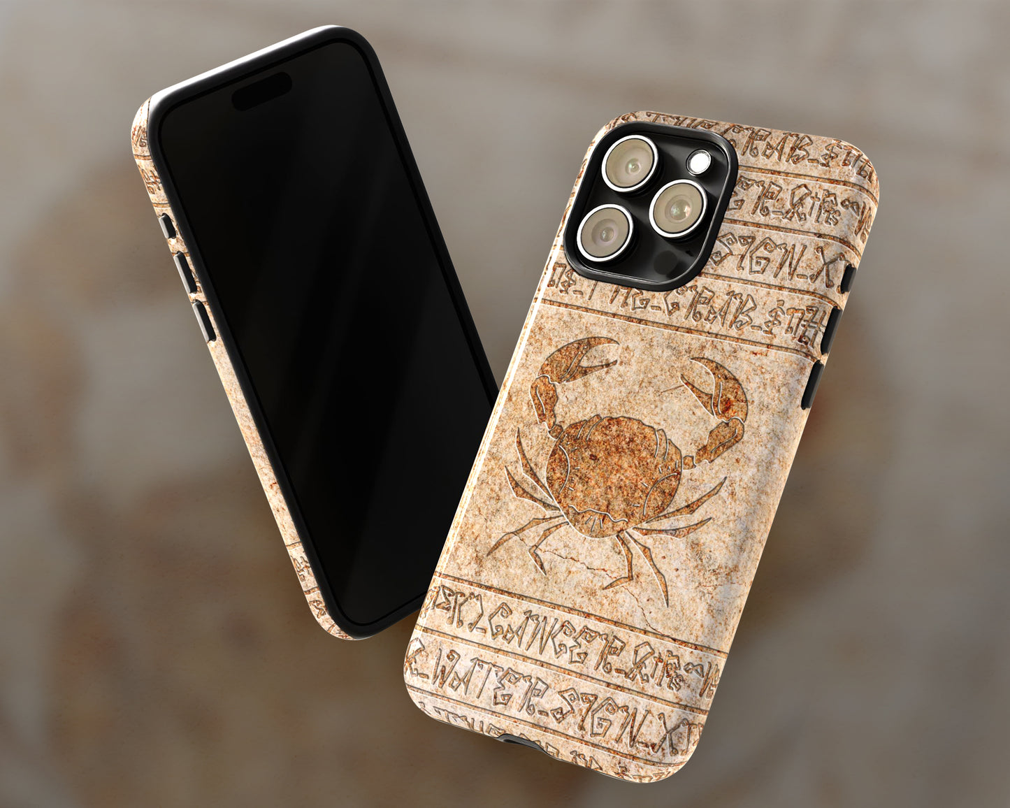 Cancer Zodiac ancient hieroglyphics on stone iPhone case