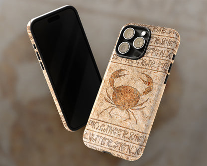 Cancer Zodiac ancient hieroglyphics on stone iPhone case