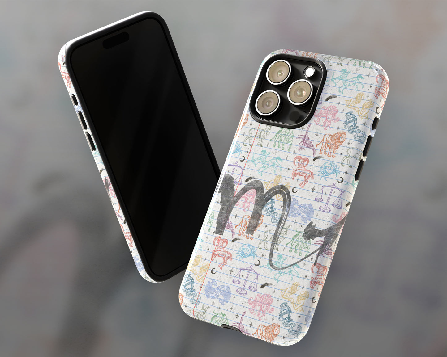 Scorpio Zodiac sign colorful drawings on notebook iPhone case