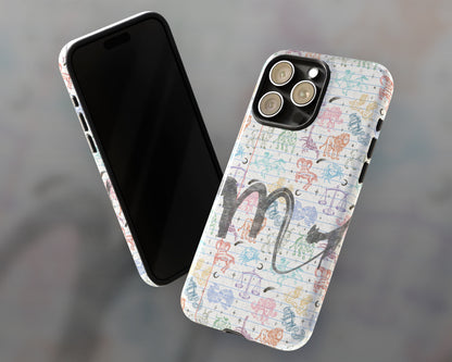 Scorpio Zodiac sign colorful drawings on notebook iPhone case