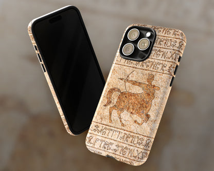 Sagittarius Zodiac ancient hieroglyphics on stone iPhone case