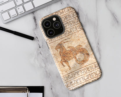 Capricorn Zodiac ancient hieroglyphics on stone iPhone case