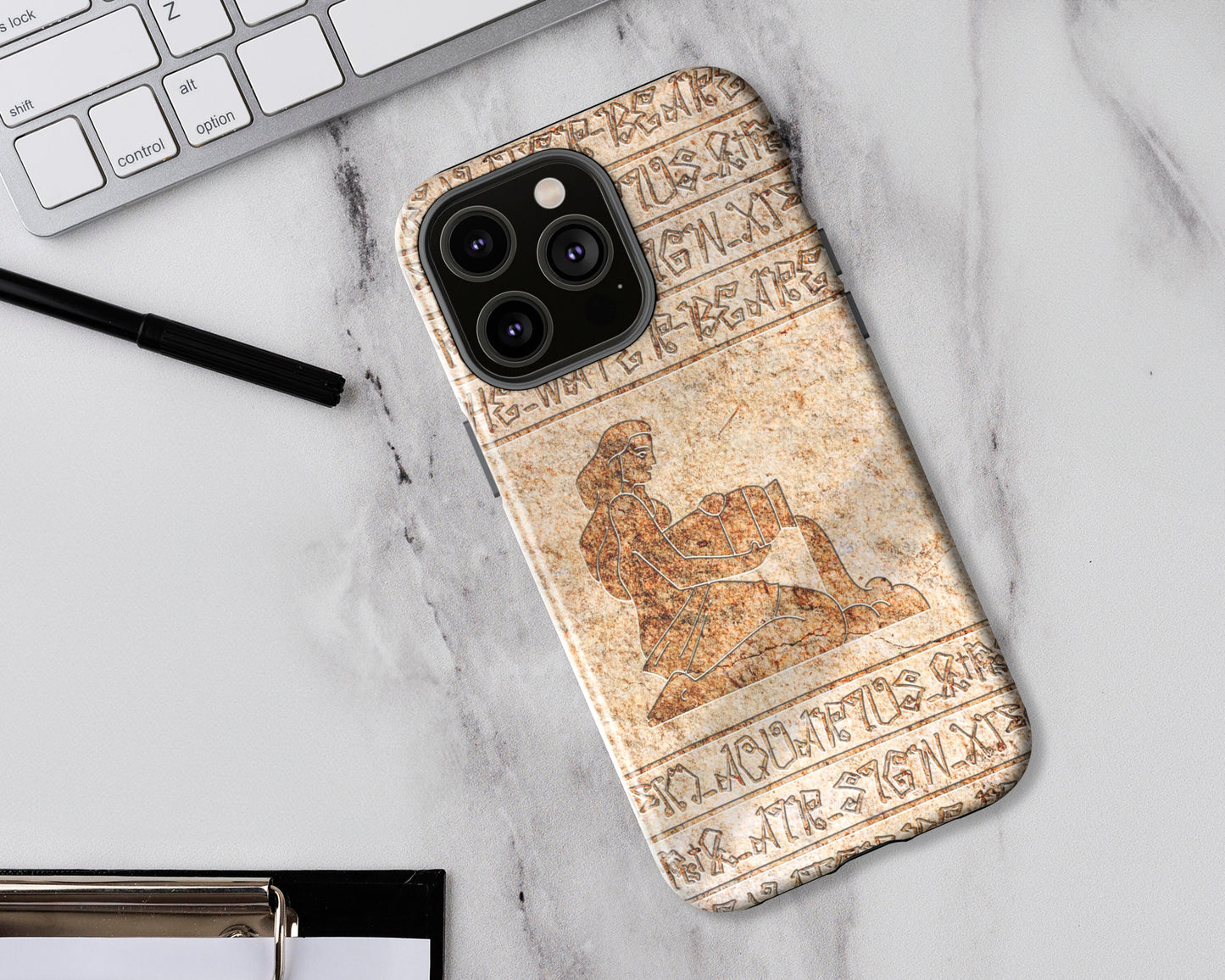 Aquarius Zodiac ancient hieroglyphics on stone iPhone case