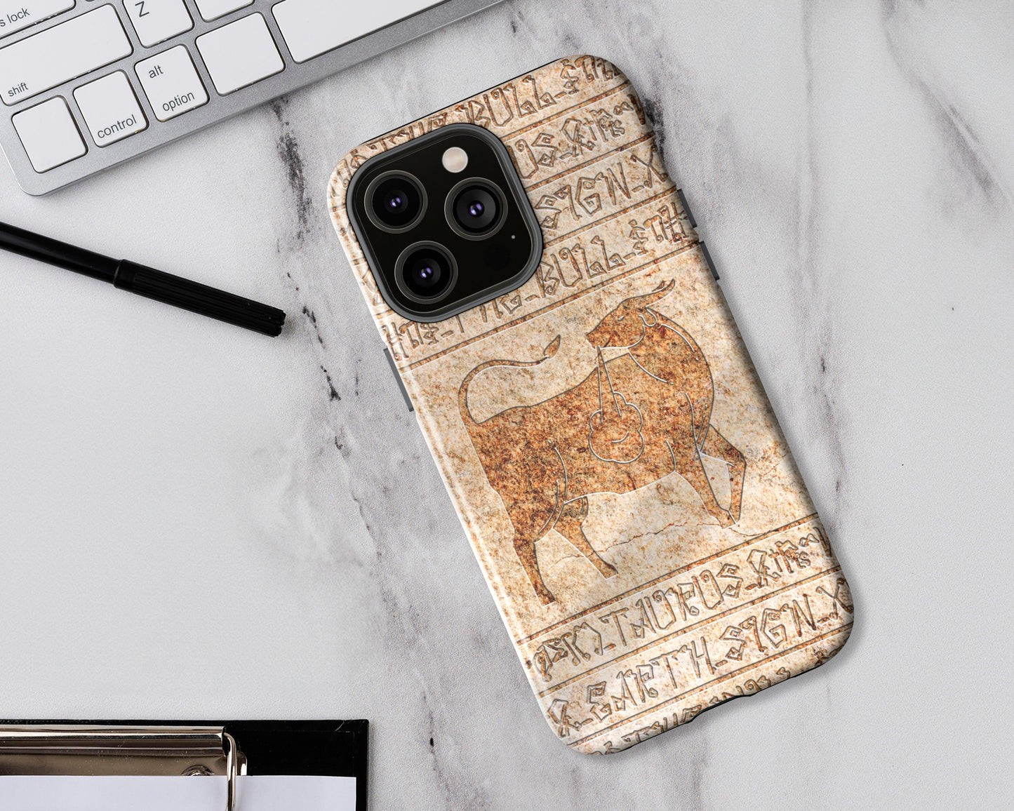 Taurus Zodiac ancient hieroglyphics on stone iPhone case