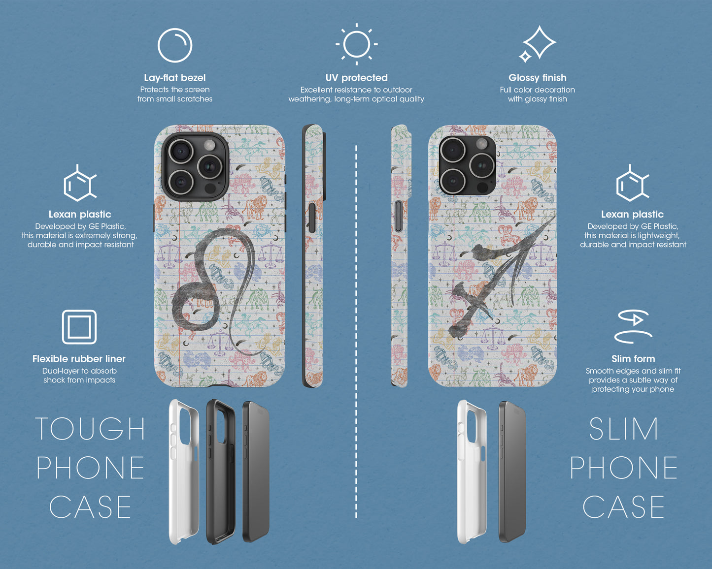 Zodiac sign colorful drawings on notebook iPhone case