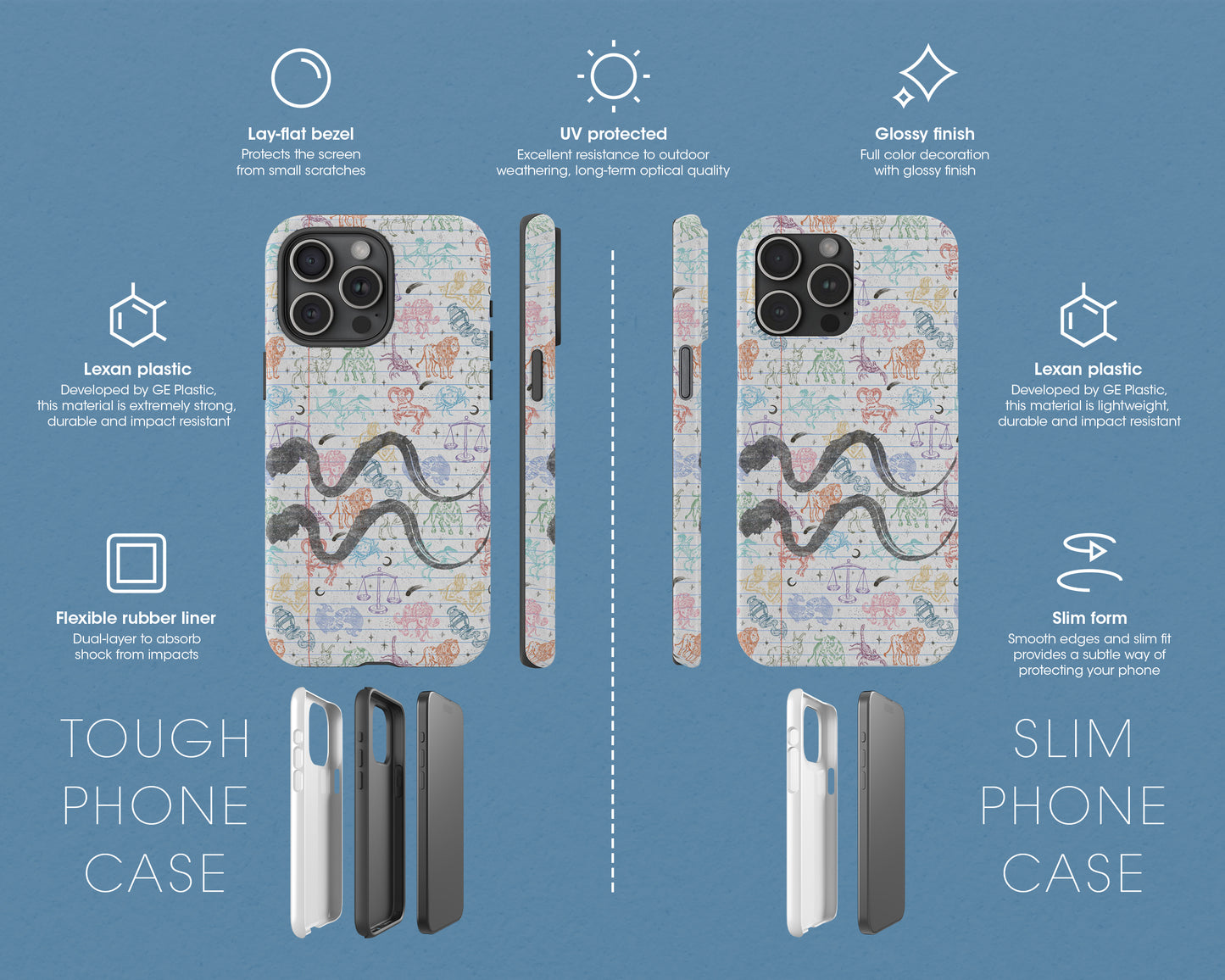 Aquarius Zodiac sign colorful drawings on notebook iPhone case