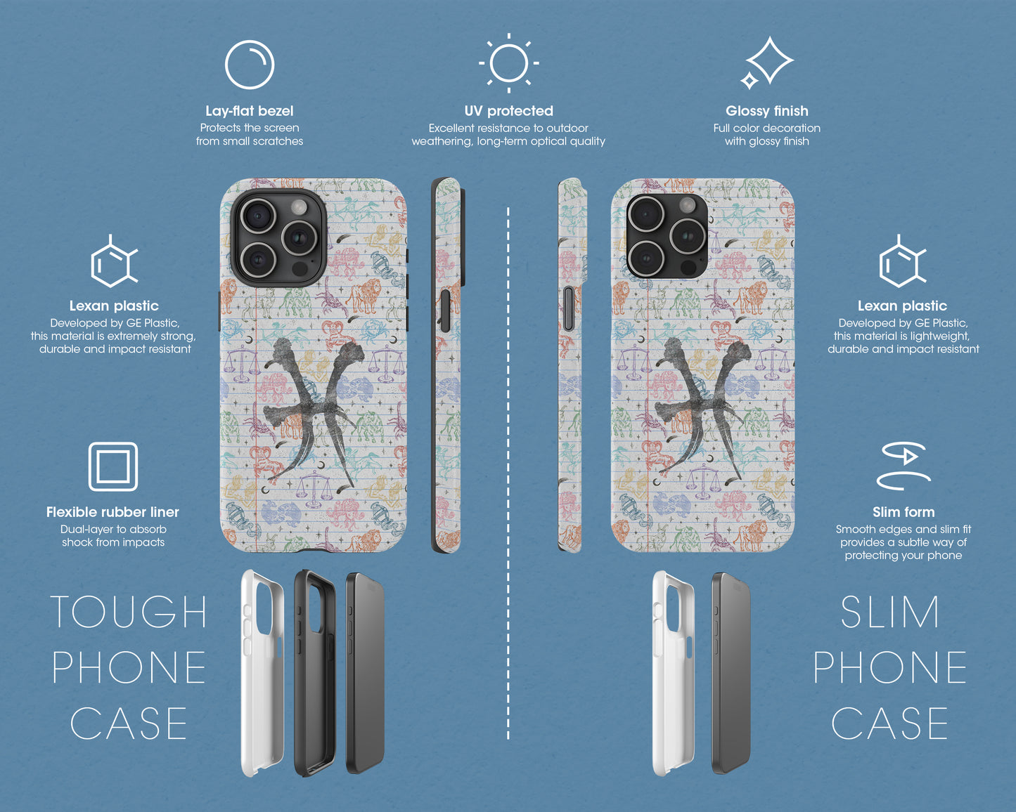 Pisces Zodiac sign colorful drawings on notebook iPhone case