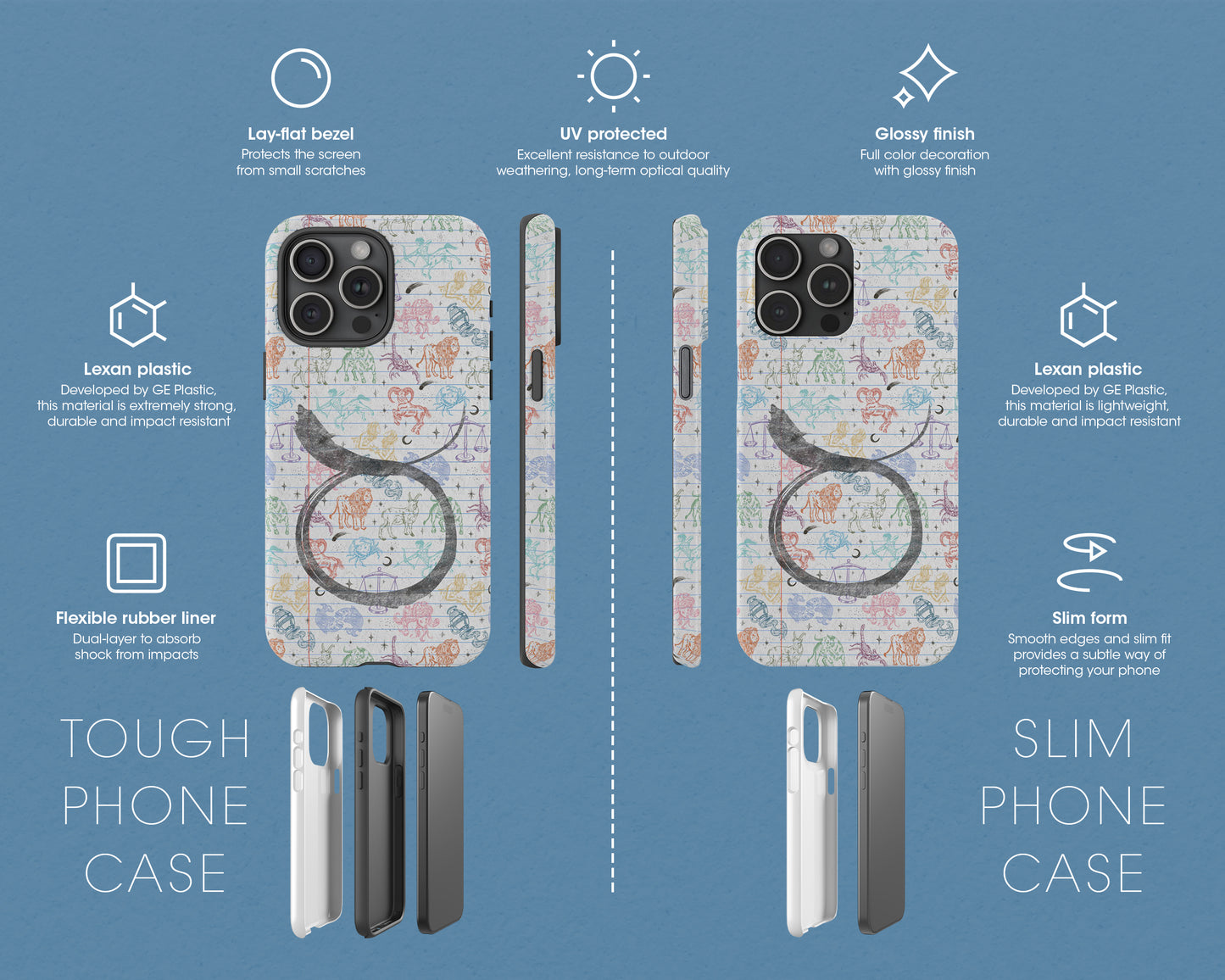 Taurus Zodiac sign colorful drawings on notebook iPhone case