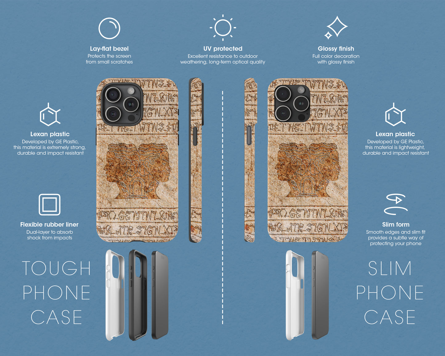 Gemini Zodiac ancient hieroglyphics on stone iPhone case