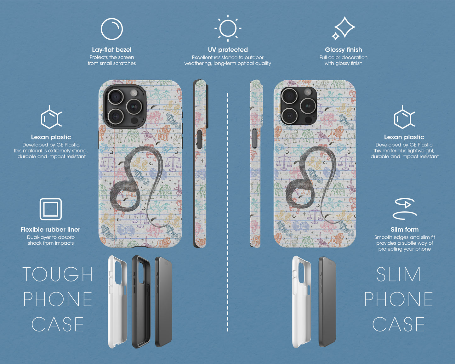 Leo Zodiac sign colorful drawings on notebook iPhone case