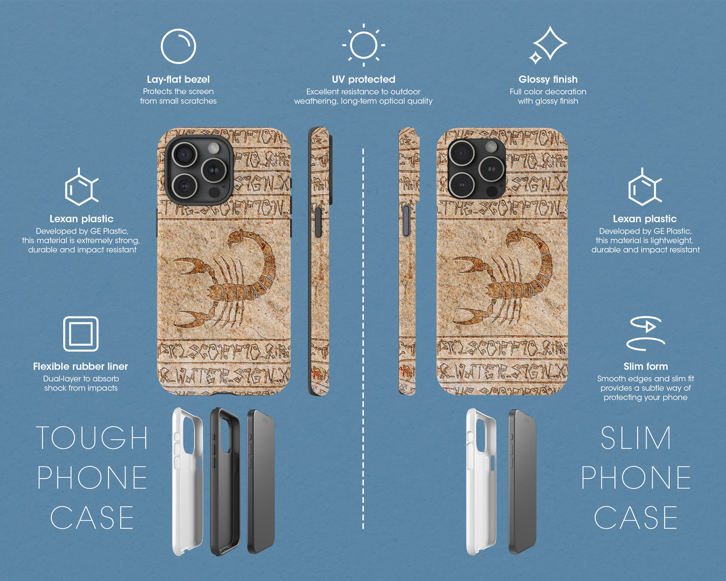 Scorpio Zodiac ancient hieroglyphics on stone iPhone case