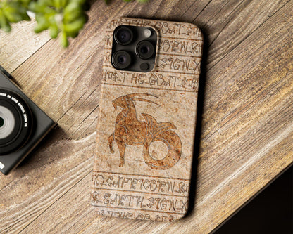 Capricorn Zodiac ancient hieroglyphics on stone iPhone case