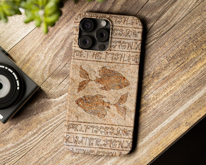 Pisces Zodiac ancient hieroglyphics on stone iPhone case