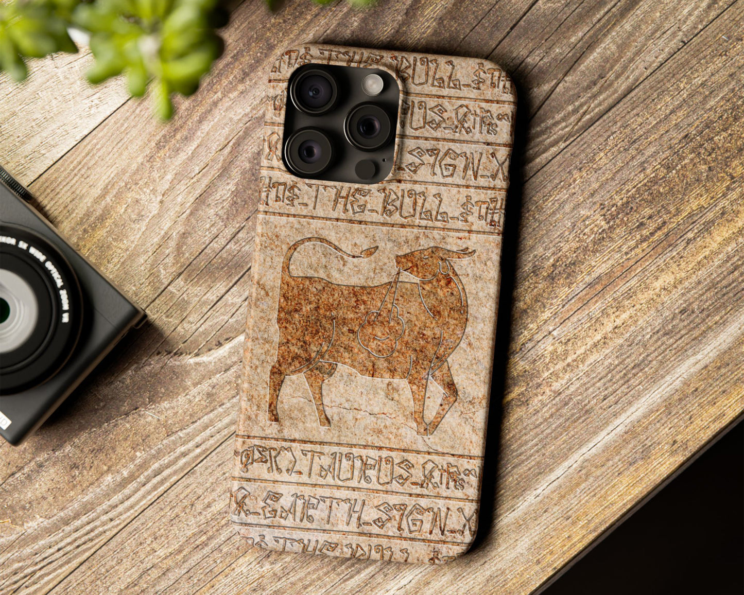 Taurus Zodiac ancient hieroglyphics on stone iPhone case