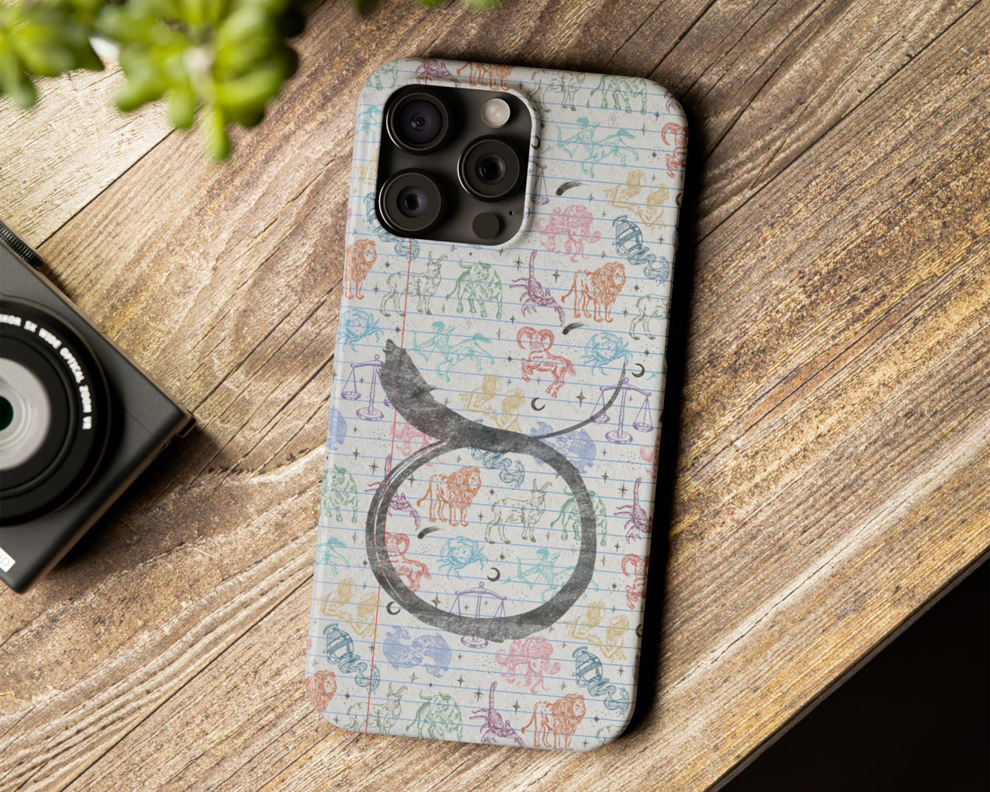 Zodiac sign colorful drawings on notebook iPhone case