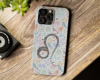 Leo Zodiac sign colorful drawings on notebook iPhone case