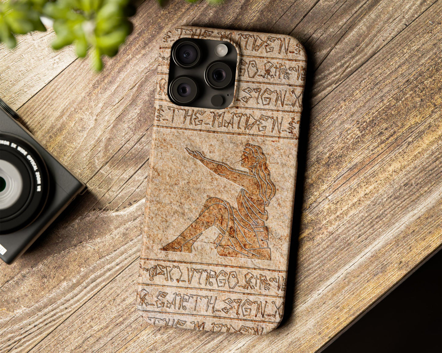 Virgo Zodiac ancient hieroglyphics on stone iPhone case