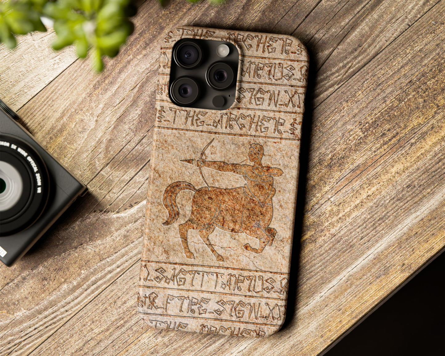Sagittarius Zodiac ancient hieroglyphics on stone iPhone case