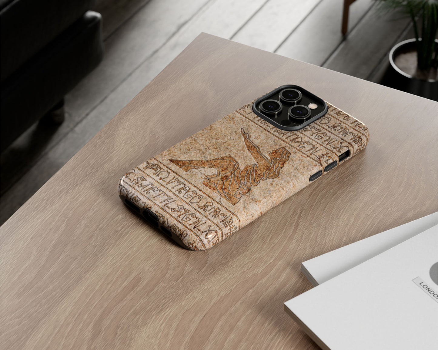 Virgo Zodiac ancient hieroglyphics on stone iPhone case