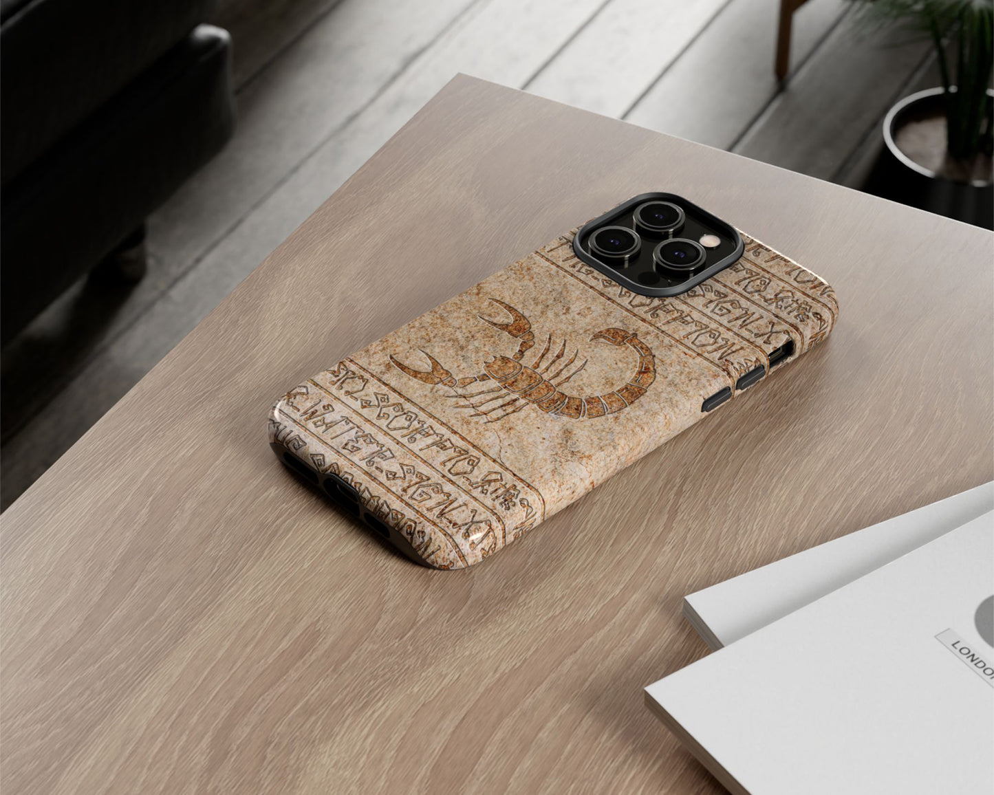 Scorpio Zodiac ancient hieroglyphics on stone iPhone case
