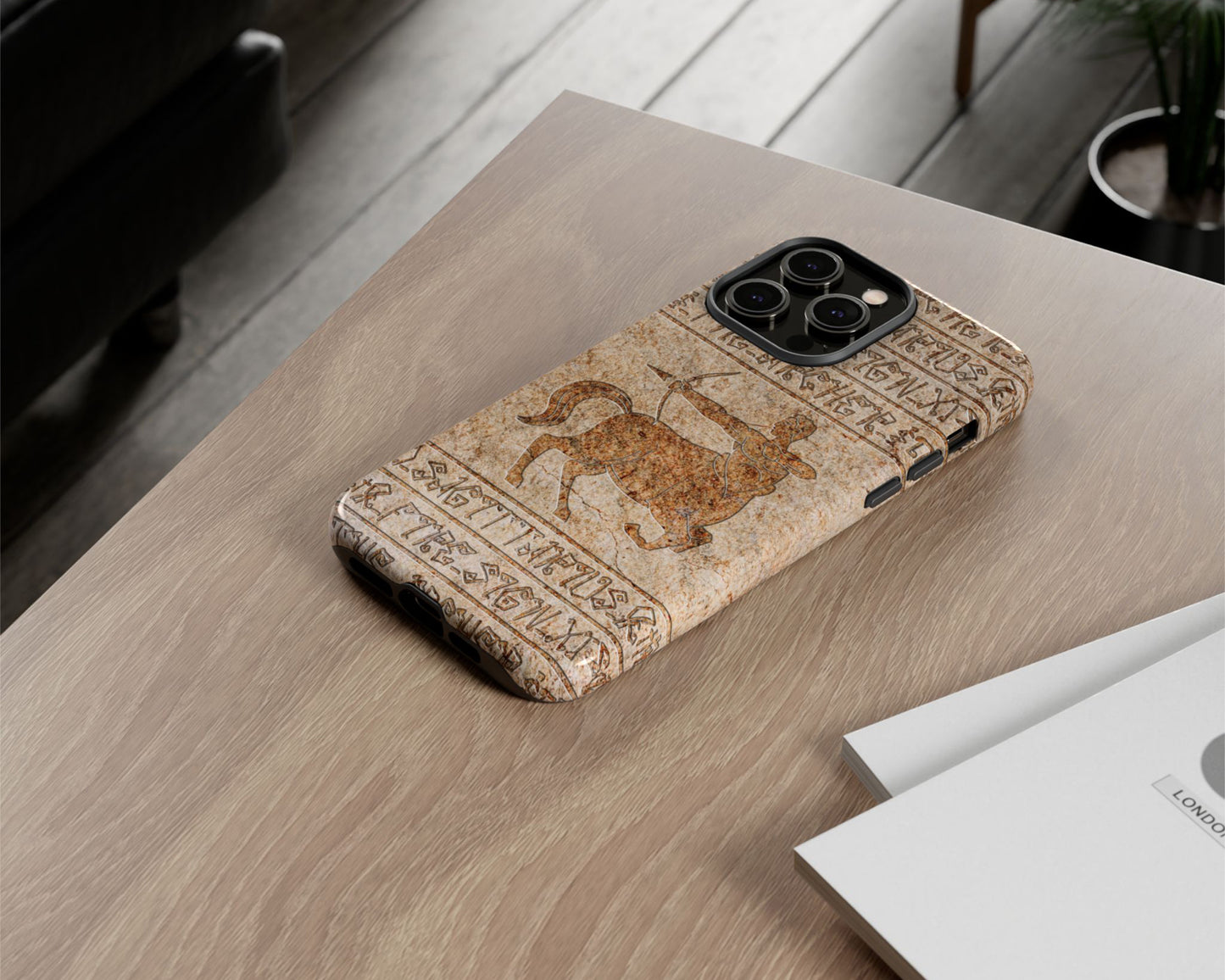 Sagittarius Zodiac ancient hieroglyphics on stone iPhone case