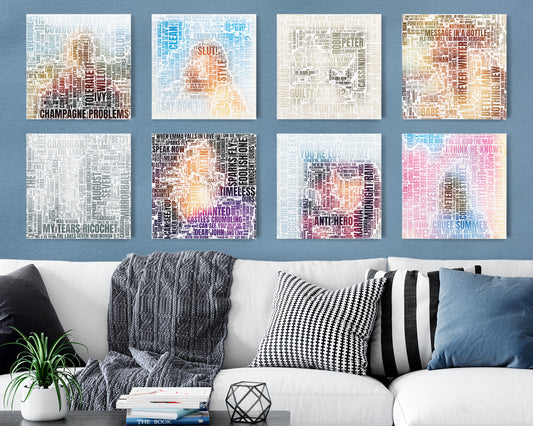 Set of word art album covers square canvas wall decor