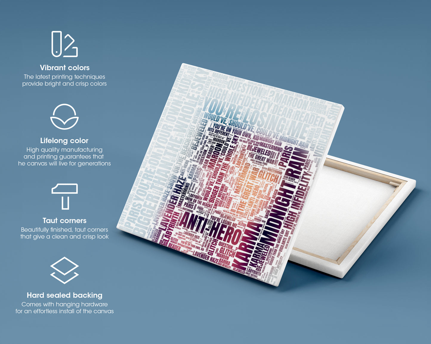 Midnights album word art square canvas wall decor