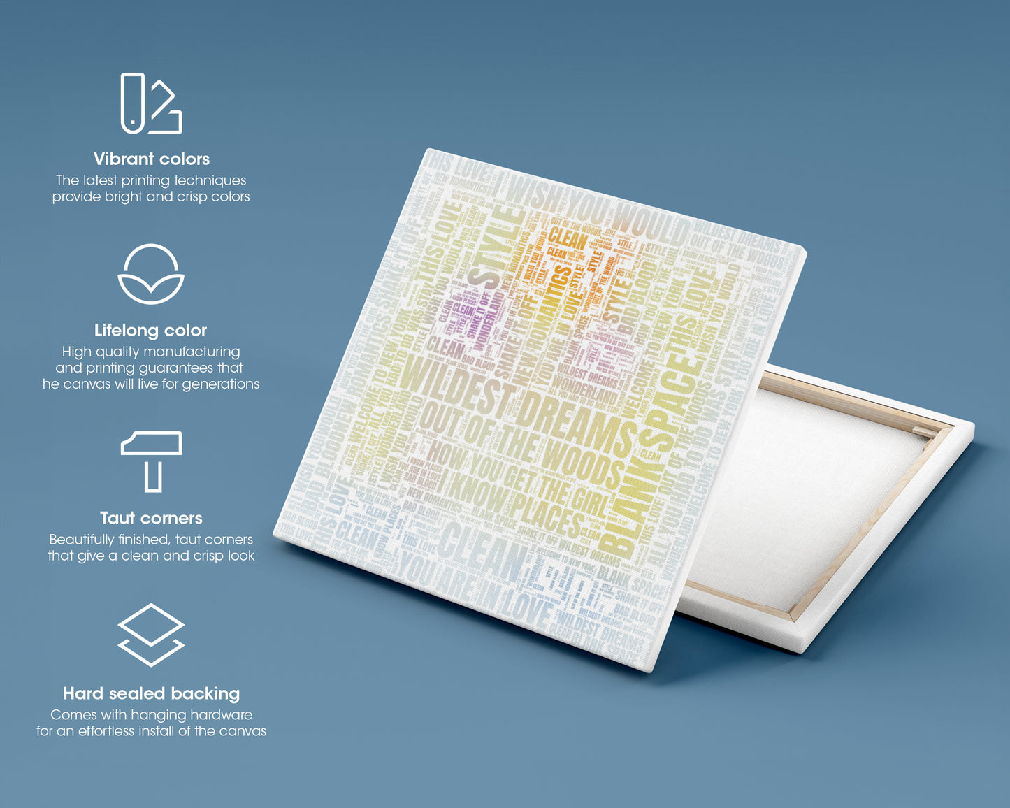 1989 album word art square canvas wall decor