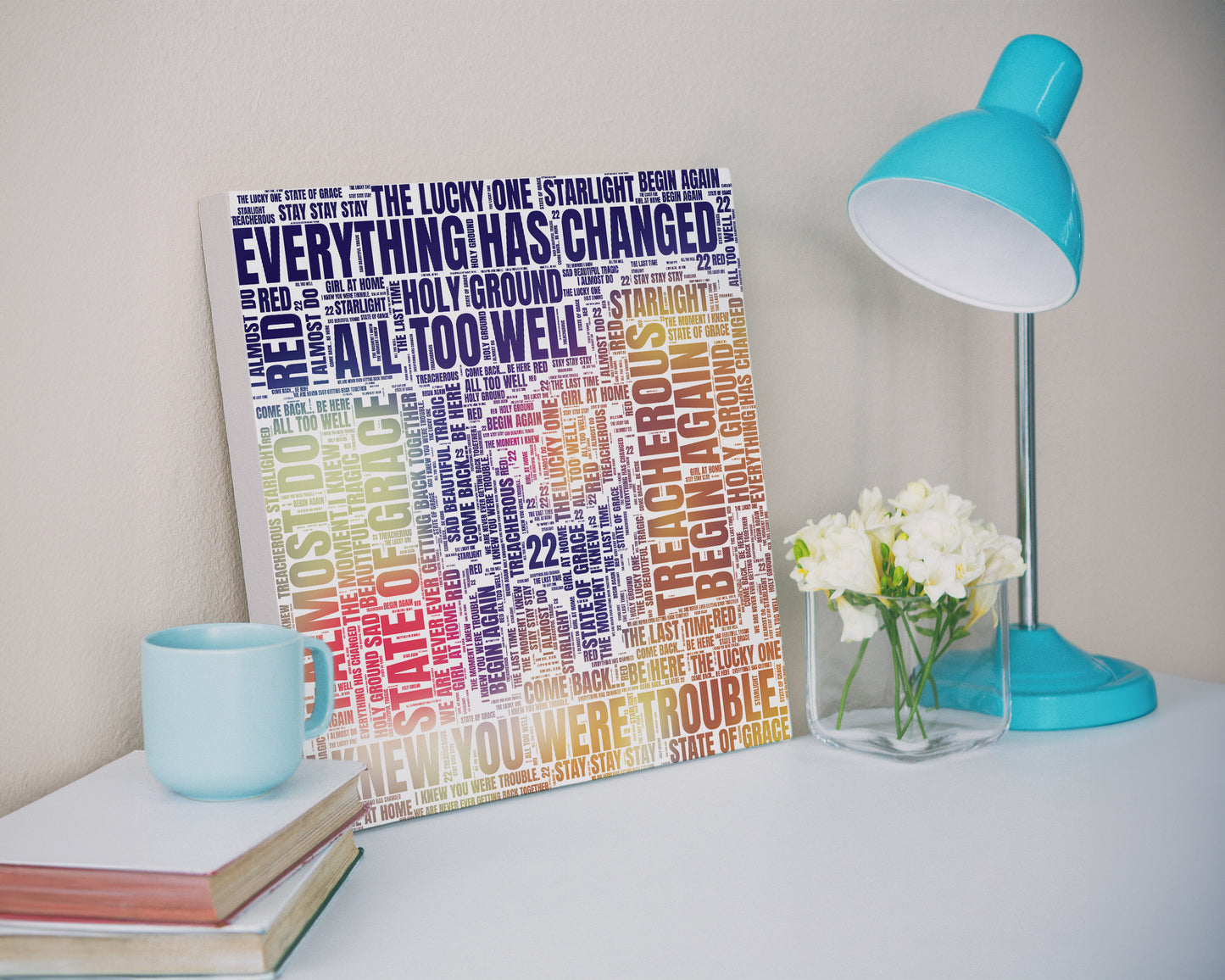 Red album word art square canvas wall decor