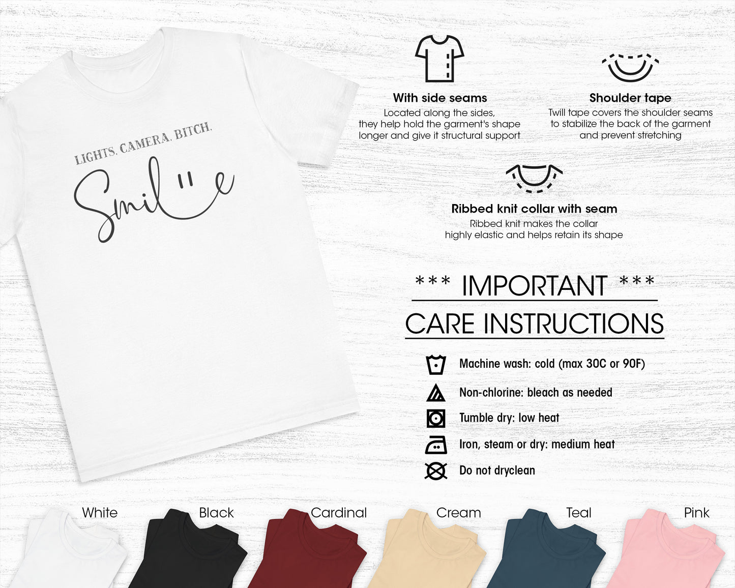 Lights, camera, bitch, smile unisex jersey short sleeve t-shirt