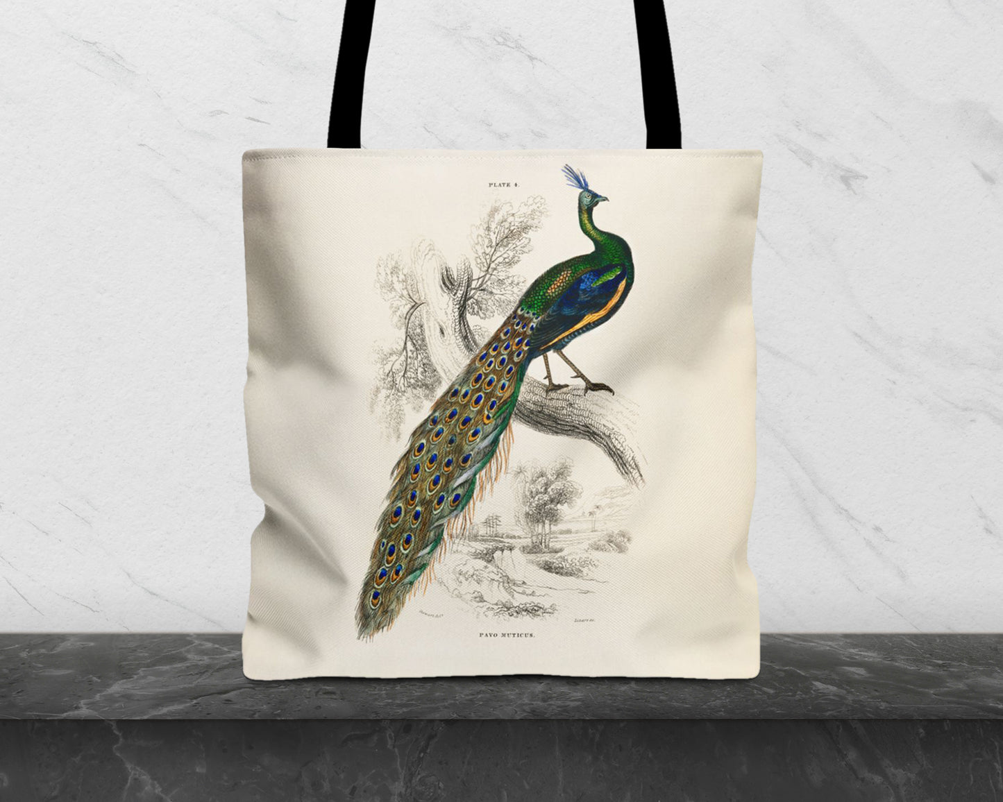 Sir William Jardine - A Majestic Male Peafowl Portrait from The Naturalist's Library tote bag