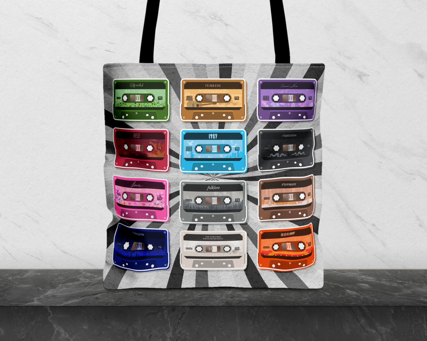 All eras vintage cassette tapes tote bag